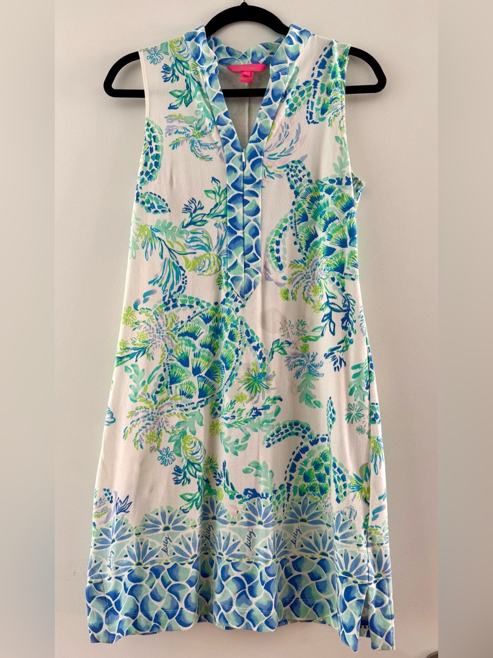 Lilly Pulitzer White Maxi Dress with Blue & Green Sea Turtle Print